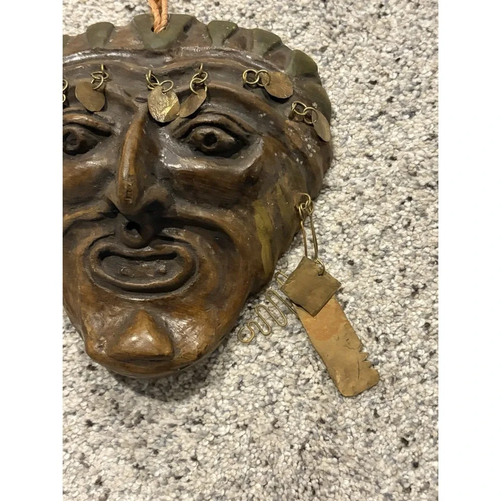 Tribal Wood And Metal Wall Hanging Mask 6 Inch